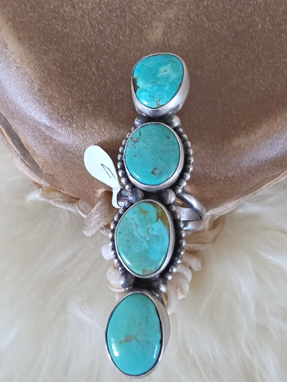 Fantastic NWT Native American Navajo Tyrone Turquoise 4 Stone Crawler Ring 🩵🎁